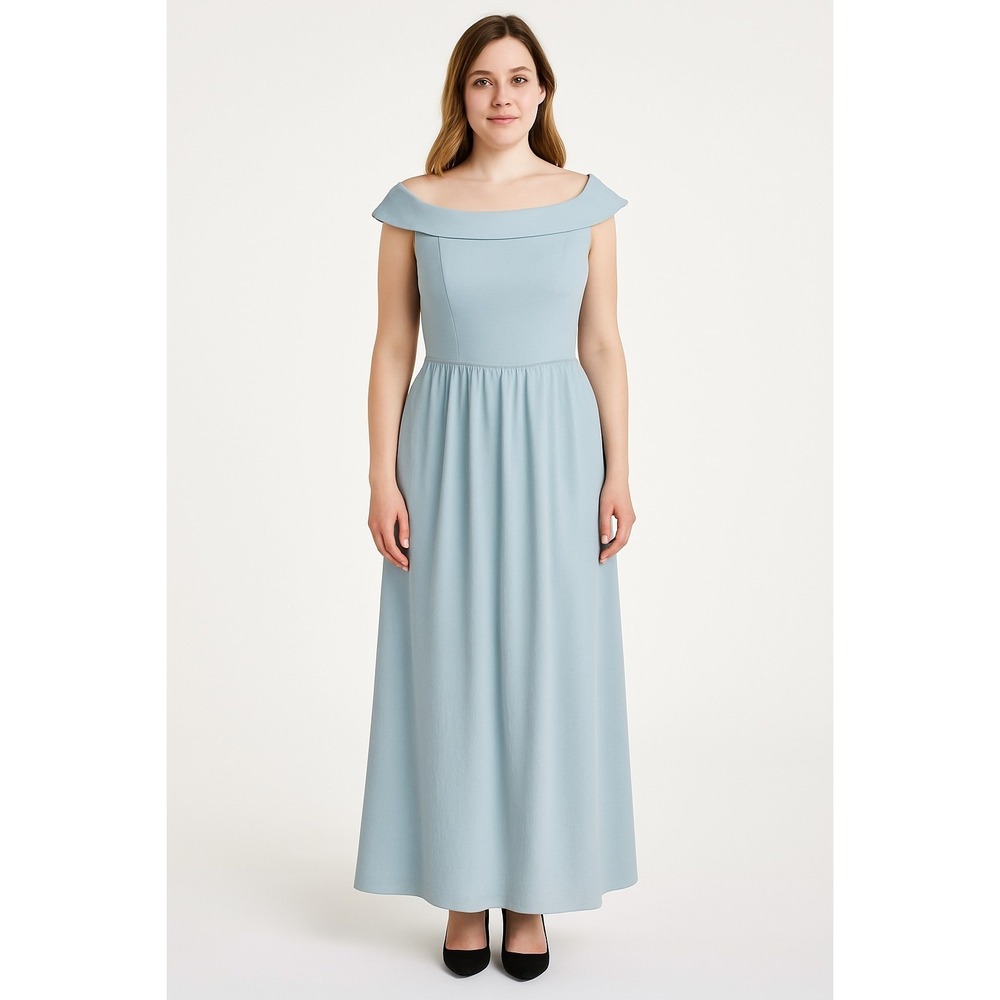 Adrianna Papell Off Shoulder Chiffon Gown Frosted Sage Green Size 6 Formal Gown